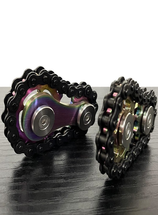 Bitopbi Stainless Steel Sprocket Fidgets Chain Fidget Cube Gears Linkage Bike Chain Novelty Fidget Block Kinetic Desk Toy Metal EDC Focus Meditation Break Bad Habits ADHD (Colorful+Black) - Image 2